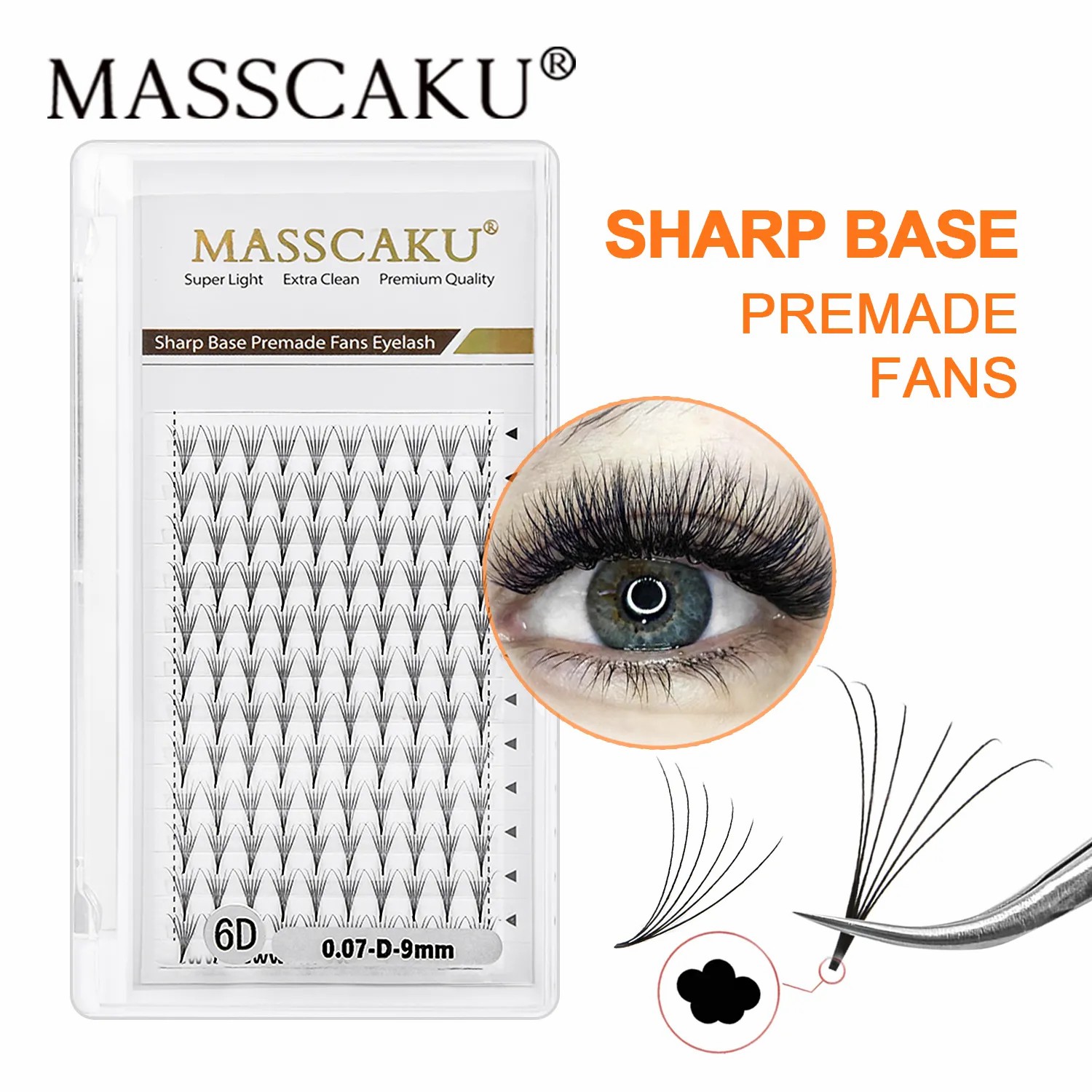 Eyelash Extension For Asian Eyes - MASSCAKU Sharp Base 6D 8D 10D