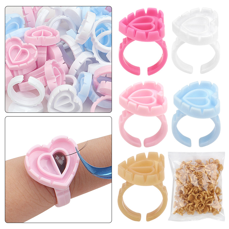 Eyelash Extension Double Lash - 100 PCS Disposable Heart-shaped Plastic Glue